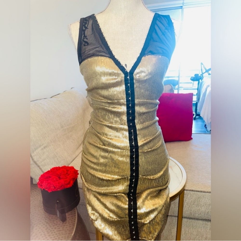 #9 Gold sequence Nicole Miller dress
